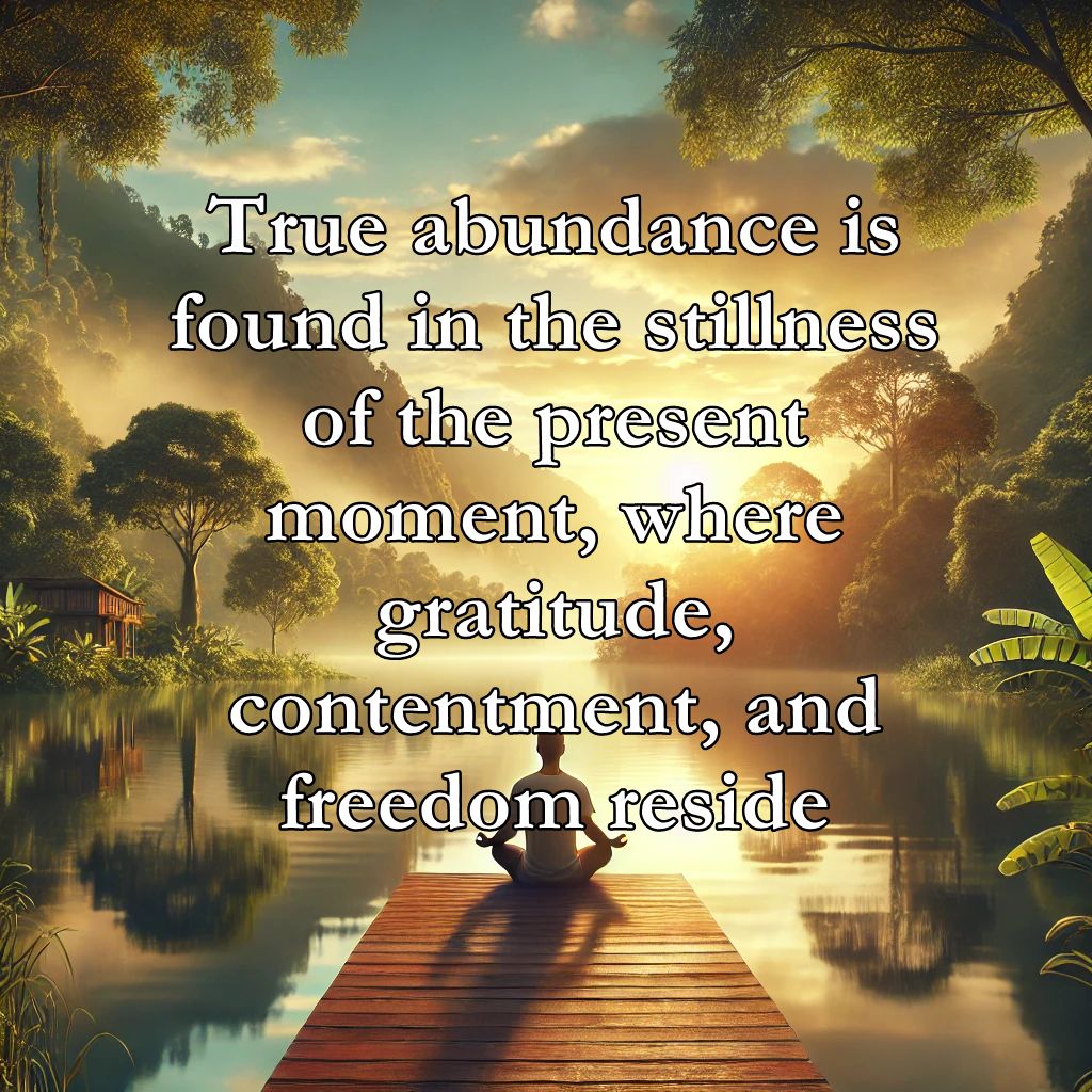 True abundance is found in the stillness of the present moment, where gratitude, contentment, and freedom reside